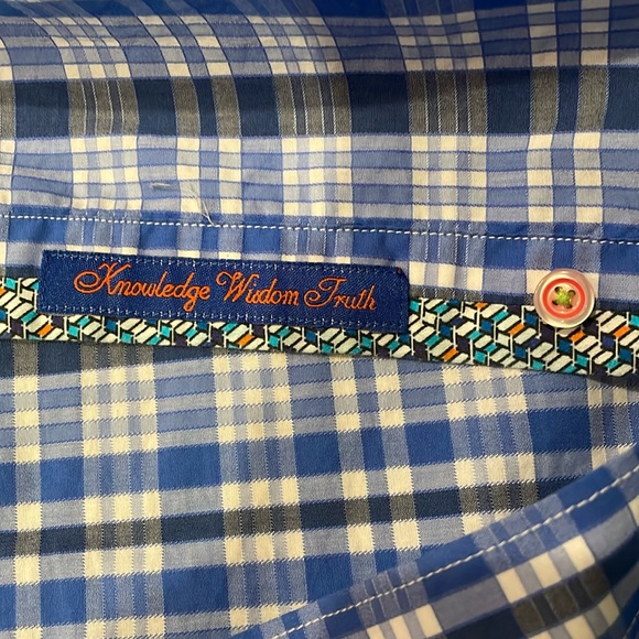 ROBERT GRAHAM "X" Size Medium Blue and White Plaid Long-Sleeve Shirt - Picture 5 of 7